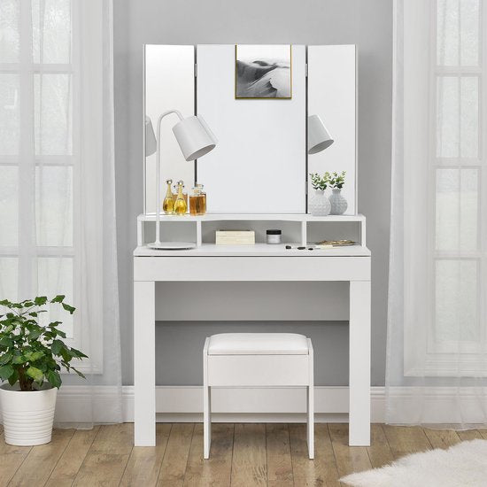 Tabouret de coiffeuse en bois / Tabouret Melly - Blanc - 40 x 30 x 43 cm