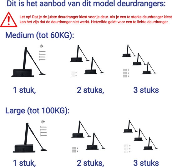 Gtrise Ferme-porte réglable - T/M 100KG - Grand - Kit de montage inclus - Hydraulique - Haute qualité - Pour l'intérieur et l'extérieur - Nombreuses fonctions - Ferme-porte - Ressort de porte