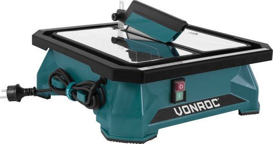 VONROC Scie à carreaux 650W -Refroidissement à l'eau -Lame de scie diamantée 180mm, guide parallèle et guide à onglets inclus