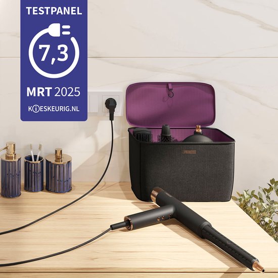 Princess Airstyler Pro 529205 - 7 en 1 - 2000 Watts - cordon de 1.8m - moteur BLDC - sac de rangement de luxe - gant de chaleur - multi styler - enveloppe de cheveux - lisseur de cheveux - sèche-cheveux - brosse chauffante - brosse Fohn - brosse à boucler