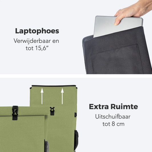LifeGoods Single Bicycle Bag - Compact - Sac à bandoulière et sac à dos - 25L - Porte-bagages ronds - Imperméable - Vert olive