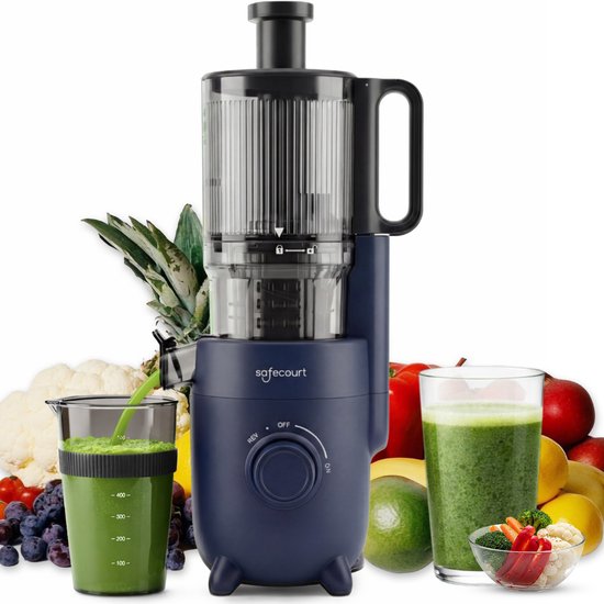 Safecourt Kitchen Slow Juicer - moteur puissant [technologie de pré-coupe et de pression à froid] - nettoyage facile - sans BPA - juicer Blue