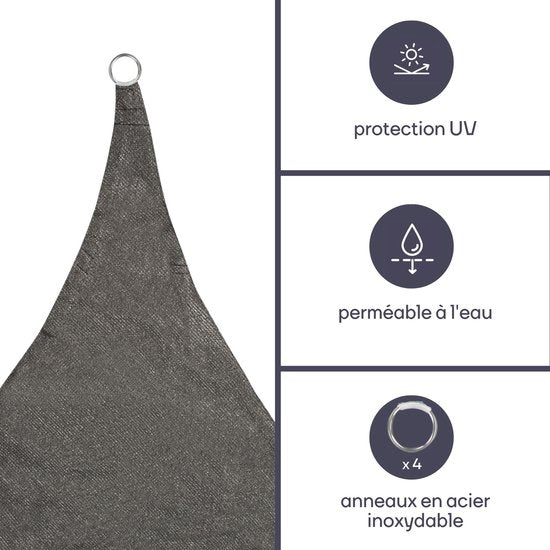 Perel Toile d'ombrage, perméable à l'eau, perméable à l'air, 3,6 x 3,6 x 3,6 m, 180 g/m², HDPE, triangle, gris foncé