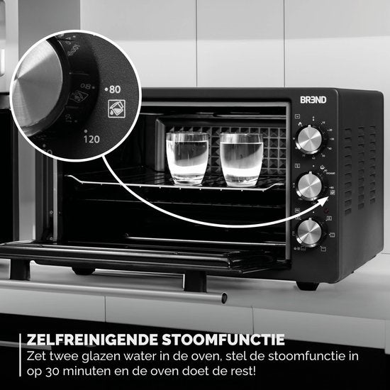 BREND BR-2210 Four électrique à poser - 37 litres - Mini four - 1500W - avec fonction autonettoyante - 90 min. Minuterie - Accessoires inclus - jusqu'à 240 degrés - acier inoxydable