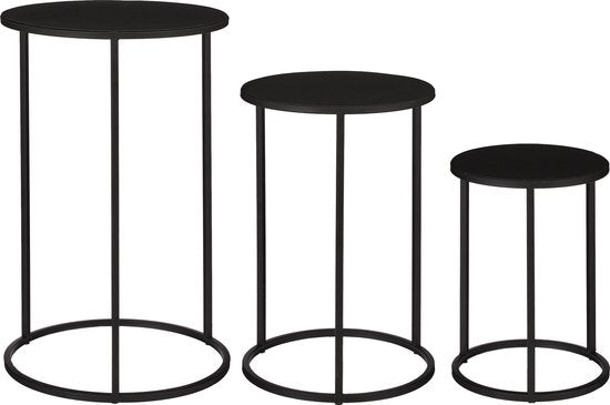 Mica Decorations Table d'appoint Quinty - Lot de 3 - H50 x Ø32 cm - Métal - Noir