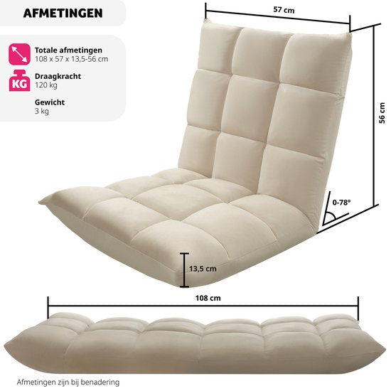 tectake® Relax chair - Recliner - Fauteuil de sol XXL - Pliable et inclinable - Fauteuil de sol avec dossier réglable - Peut être utilisé comme fauteuil, coussin de siège, coussin de sol, fauteuil de relaxation ou pour la méditation - Beige