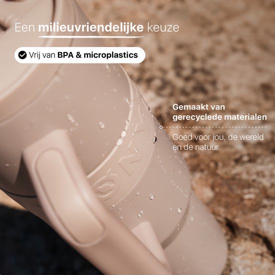 ONYX Bouteille à boire avec paille 1 litre - Bouteille d'eau pour enfants et adultes - Tasse thermos en acier inoxydable - Buvette de motivation - Tasse à boire pour l'école - Beige sable