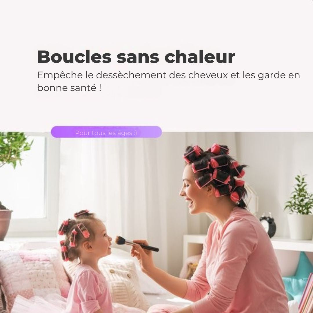 Rouleaux à cheveux pour boucles - Soft & Silky - 12 pack - 8 clips inclus - Autocollants - sans chaleur - Grandes - rose