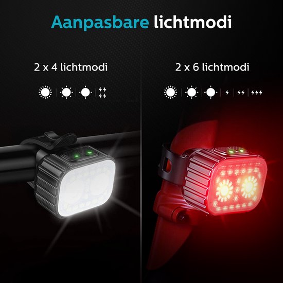 Inlustro Bicycle Light Set - Front/Back Light - LED Bicycle Lights Red and White - Bicycle Light Headlight - Waterproof - USB Rechargeable
