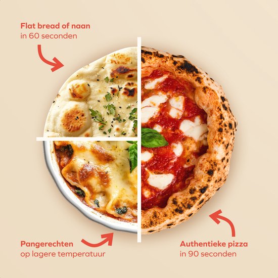 KitchenBrothers Four à Pizza - Electrique - Modèle de table - Sans PFAS - Pliable - Pierre à pizza - Pizzeria - Four à pizza pour l'extérieur et l'intérieur - Noir/Gris