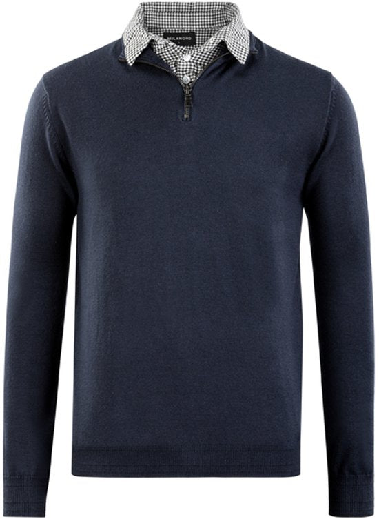 Milanoro - Pull pour homme avec col chemise et demi-fermeture éclair - Marine - XL