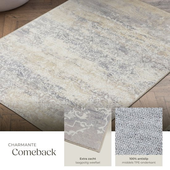 tectake® Tapis design vintage - Dalia - Tapis à poils ras pour le salon, la chambre d'enfant, la chambre à coucher ou le couloir - Lavable - Taille div. - 120x170cm - beige
