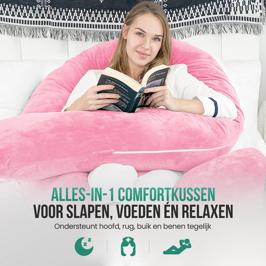 Avalo Oreiller de grossesse XXL 280 cm - Oreiller de sommeil latéral en forme de U - Oreiller ergonomique pour le corps - Oreiller d'allaitement & Oreiller pour le corps pour les femmes enceintes - Rose