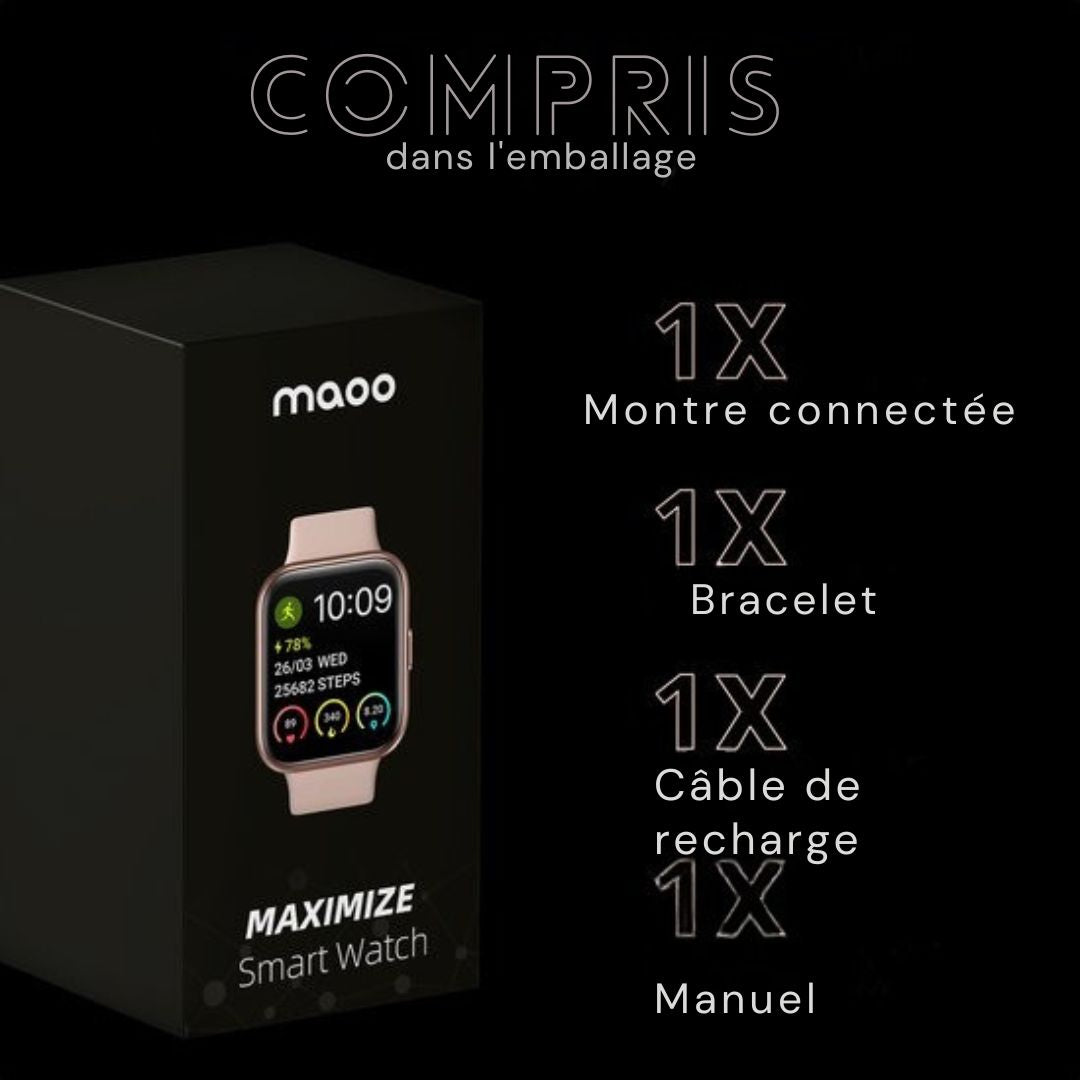 Montre connectée - MAOO - Femmes - Fonction complète de cloche - Moniteur de fréquence cardiaque - Podomètre - Multisport - Compatible Android et iOS - Rose