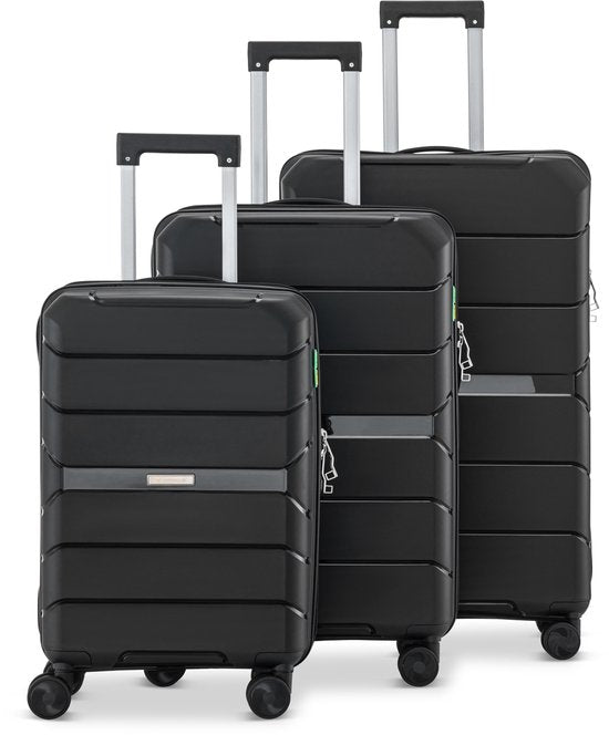 SC Urban Adventurer - Ensemble de valises - 3 pièces - Serrure à chiffres - 232L - Roues pivotantes - Valise de voyage avec serrure de valise - Légère - Noire