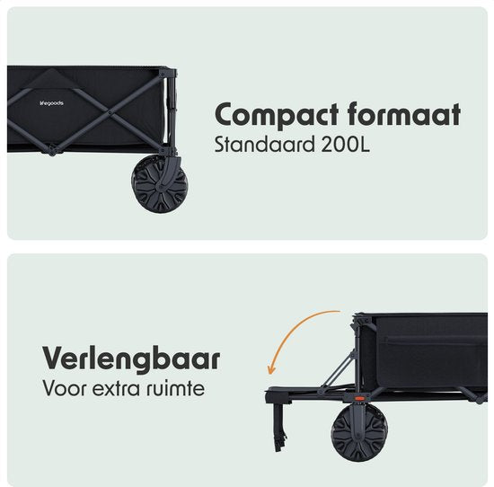 LifeGoods Wagon - Wagon pliable - 130KG - 200L - pliable - avec housse de protection - noir
