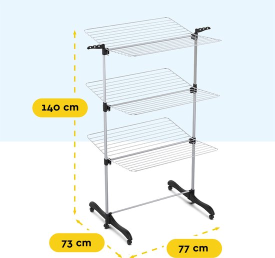 BRASQ Drying Tower Collapsible 3 Layers - Drying Length 36 Metres - Laundry Rack with Wheels and Holders - Drying Rack - Laundry Tower 77x73x140 cm