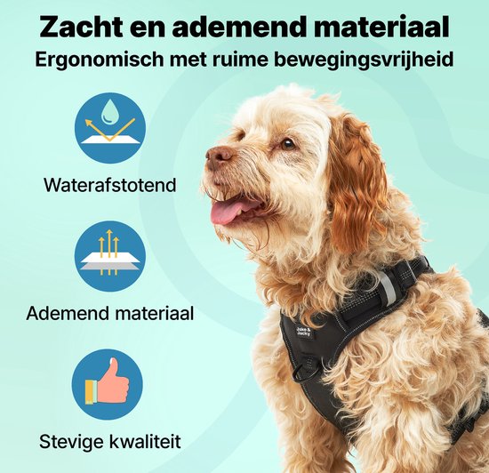 Harnais pour chien Jake et Jacky - Harnais Anti-Trek - Harnais pour chien - Harnais Y pour chien - Réfléchissant - Noir - Taille M