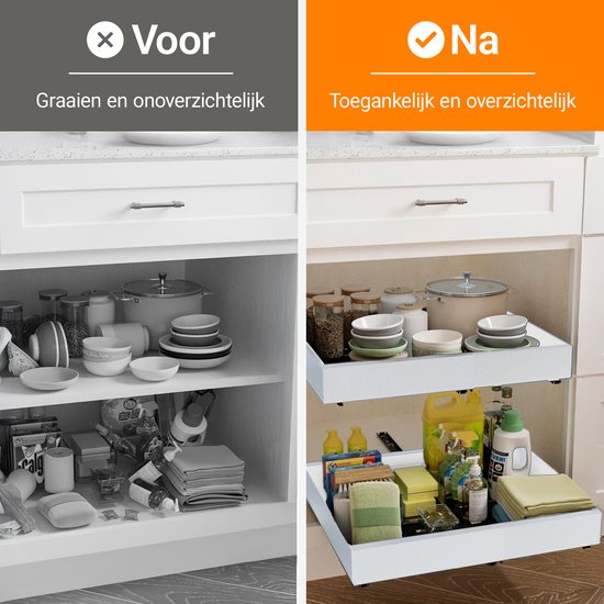 Posity Tiroir coulissant - Organisateur de meuble de cuisine - Organisateur de meuble/tiroir d'évier - tiroir intérieur de cuisine - Extensible et ajustable (43-67 cm) - Télescopique - Blanc