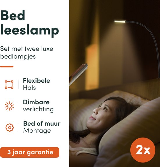 Nolt Lampe de lecture pour le lit - Veilleuse à intensité variable - 2 lampes de lit - Lampe de chambre à coucher - Lampes de lecture tête de lit - Lampe de lecture pour adultes