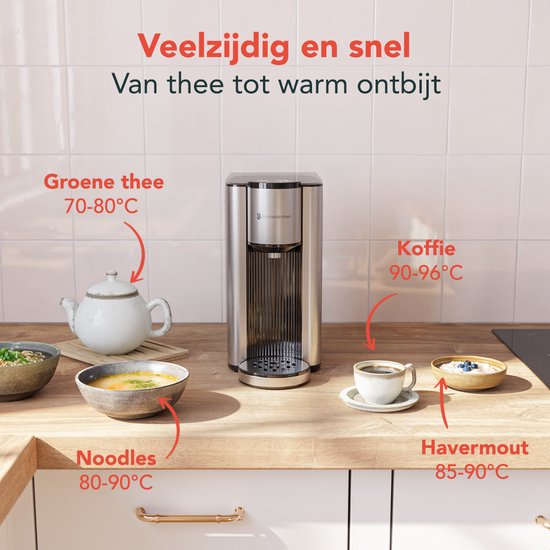 KitchenBrothers Distributeur d'eau chaude - Robinet d'eau chaude - 40-100°C - 150/250/300 ml - Bouilloire instantanée - 2.5L - Noir