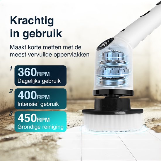 Samako Brosse de nettoyage électrique - Autolaveuse électrique - Brosse de nettoyage étanche IPX6 avec manche - 9 accessoires - Polisseuse - Autolaveuse