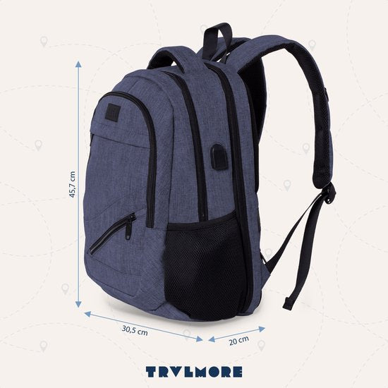 TRVLMORE Sac à dos - 28L - 15.6 inch - Sac à dos pour ordinateur portable - Sac d'école - Homme et Femme - Sacoche pour ordinateur portable - Splashproof Blue