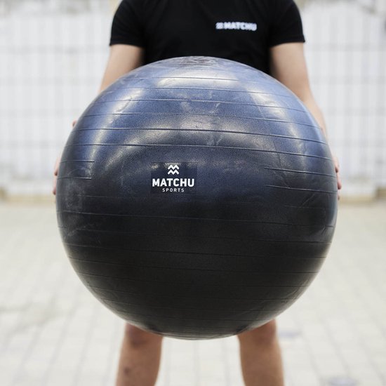 Matchu Sports - Ballon de fitness - Ballon de Pilates - Anti Burst - Ballon de grossesse - Ballon de gym - Ballon pour s'asseoir - Pompe incluse - Ø 85cm - Noir - 300 KG chargeable