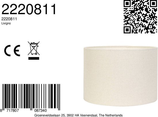 Light & Living Abat-jour cylindrique Livigno - Blanc - Ø20x15cm - Moderne