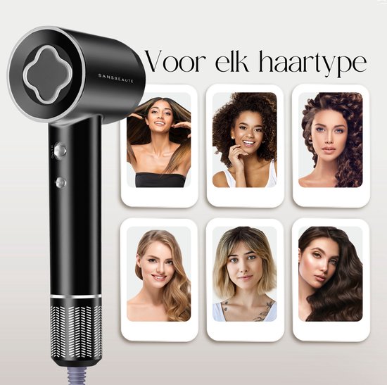 Sansbeauté® Sèche-cheveux avec diffuseur - Boucles - 110 000 tr/min - Sèche-cheveux ionique avec brosse - 3 niveaux - 3 accessoires - Sèche-cheveux de voyage - Coolshot - Sèche-cheveux avec diffuseur - Sèche-cheveux - 2000W - EssentiaPRO®.