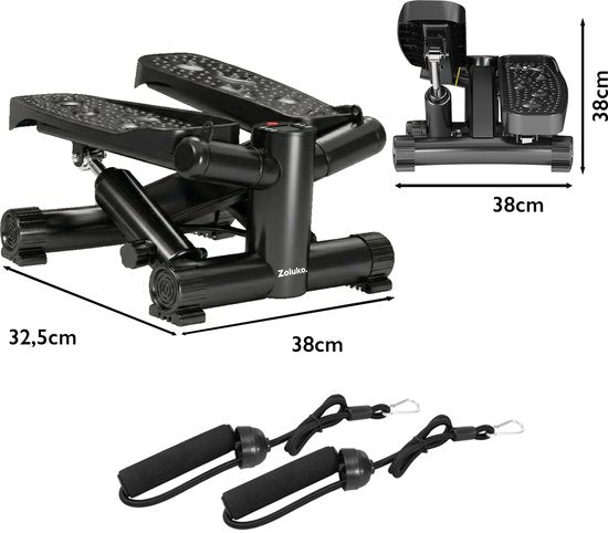 Zoluko Stepper avec résistance - avec bandes de résistance et livre électronique - Stepper Fitness - Fitness Step - Mini Stepper - Step Fitness - Aerobic Step - Step - Stepper Fitness Device - Exercise Bike - Noir