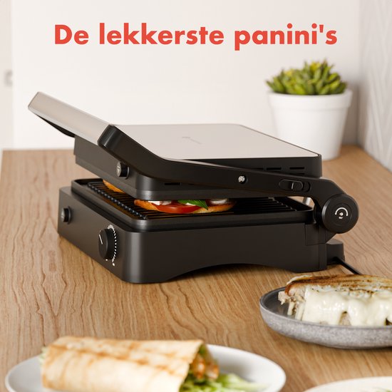 KitchenBrothers Contact Grill - Appareil à griller - Plaques de gril amovibles - Gril à panini - 3 réglages de hauteur - Fer à toasti - 2000W - acier inoxydable