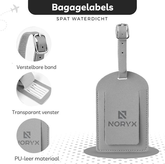 Noryx 4-piece Suitcase label set - Luggage label - Suitcase tags - Suitcase Label - Grey, White, Black & Brown