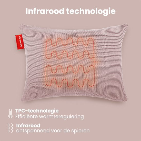 Auronic Oreiller chauffant - tricoté - 45x60 CM - Oreiller chauffant sans fil - rechargeable - Oreiller électrique - infrarouge - rose
