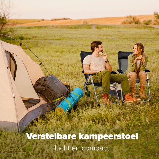 TRVLMORE Chaise de camping - 5 positions - Chaise de camping pliante - Capacité de charge 110 kg - Chaise de pêche - Chaise pliante - Noir