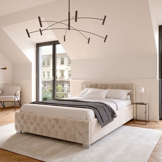 Lit rembourré Nizza - 120 x 200 cm - Beige - LED Lighting & Bed Drawer