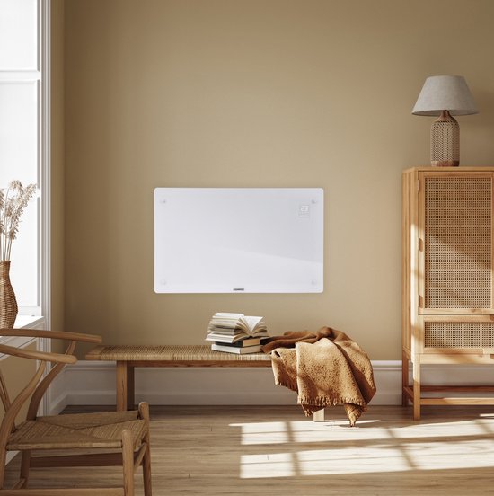 VONROC Chauffage électrique de luxe - Convecteur avec panneau en verre - 1000W/2000W - Chauffe les pièces jusqu'à 24m2 - Contrôlé par l'application (via Wifi) et manuellement - Thermostat et minuterie réglables - Blanc