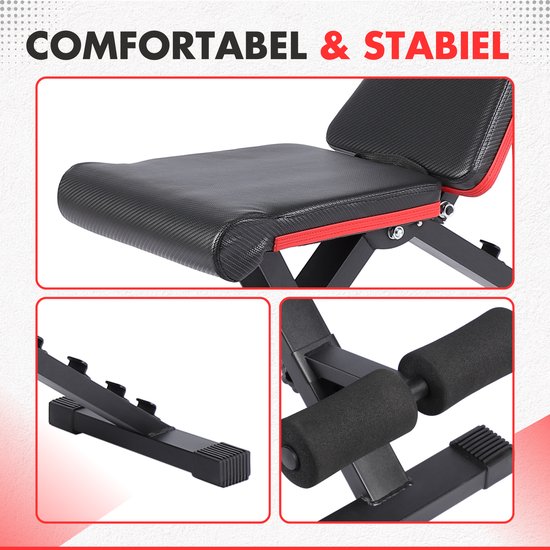 Banc de Fitness Fitby - Banc de Halter - Banc de presse - Banc d'exercice - Réglable - Capacité de poids de 150 kg - Pliable - Noir