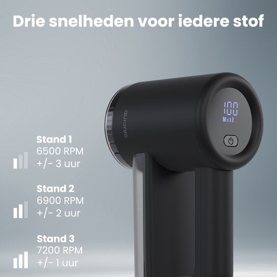 Auronic Electric Lint Remover Pro - Tondeuse à peluches - Rechargeable - Affichage LED - 3 étapes - Défoliateur - Noir