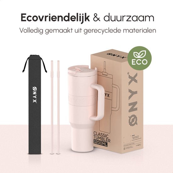 ONYX Bouteille à boire avec paille 1,2 litre - Bouteille d'eau pour enfants et adultes - Tasse thermos - Tasse de voyage - Boire pour la motivation - Tasse à boire pour l'école - Rose