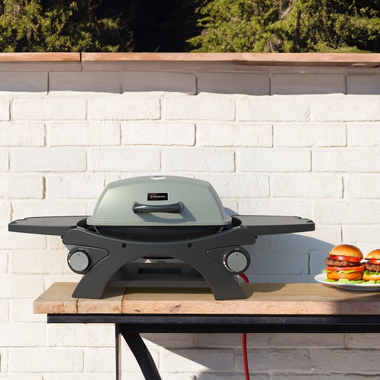 KitchenBrothers Gas BBQ - Table Top Barbecue - BBQ de table - Revêtement antiadhésif - Surface de cuisson 37x48 cm - Noir