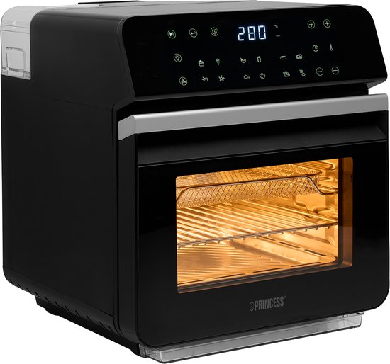Princess Steam Airfryer Oven 182085 - Friteuse à air chaud - Grande capacité de 10 litres - 12 programmes préprogrammés - Comprend une grille de friture, une plaque de cuisson et une grille de gril - Noir