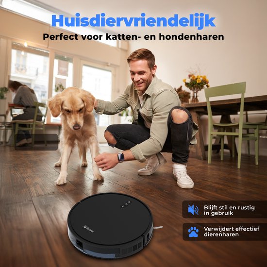 Denver Robot Aspirateur avec station de recharge - 1300pa de puissance d'aspiration - brosses latérales - brosse roulante pour le nettoyage des cheveux - RVC115