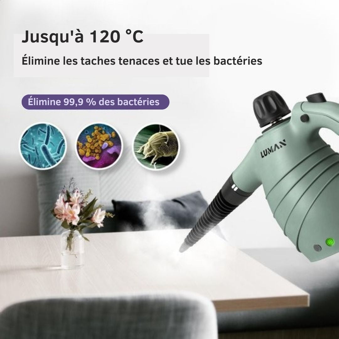Nettoyeur vapeur portatif - LUMAN - Nettoyeur vapeur à main - 16 en 1 - Détachant - 1050 Watts - 450 ML - Vert