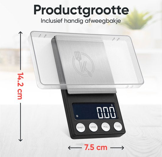 Kitchenwell digital mini precision kitchen scale - 0.01 à 200 grammes - 14.2 x 7.5 cm - balance de poche rechargeable par USB - balance de cuisine - noir