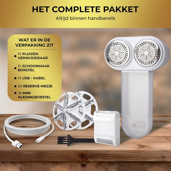 MostEssential Premium Electric Lint Remover LR218 - Tondeuse à charpie - Fonction de charge rapide USB-C - Sans fil - Batterie 2000 mAh - 17 000 RPM - Édition DOUBLE Lame