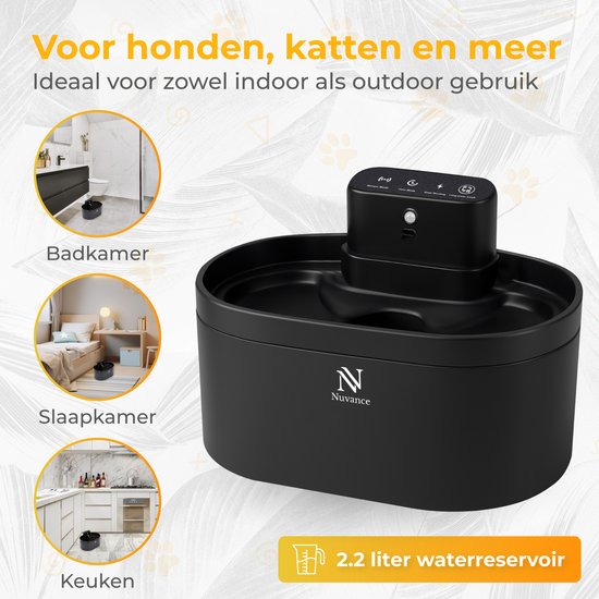 Nuvance Drinking Fountain Cat - Fontaine à eau 2.2L - avec capteur - filtre inclus - fontaine à chat silencieuse et automatique - sans fil