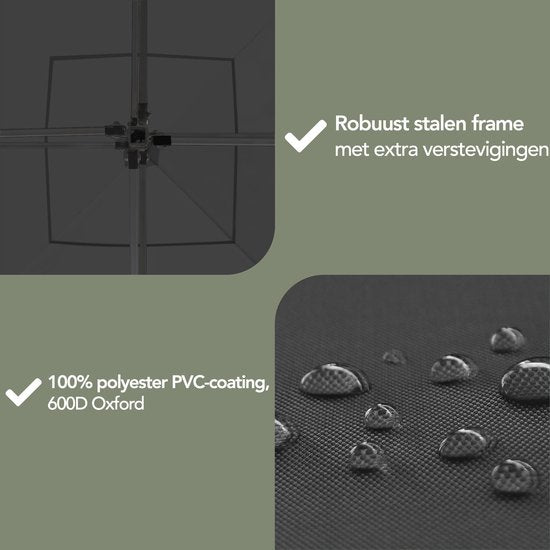 Brixy Party Tent - pliable - facile à monter - 3x3m - étanche - pavillon avec parois latérales - sac de transport inclus - noir