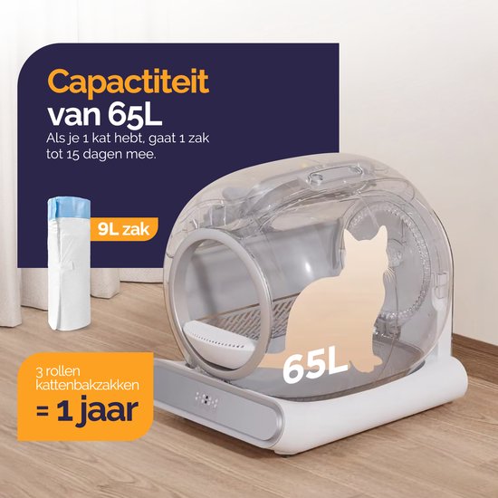 Quadruped Fresh 2 - Bac à litière automatique autonettoyant - contrôlé par application - 65L - avec tapis et 3 rouleaux de sacs de collecte