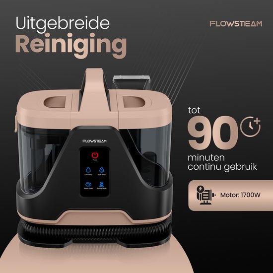 FLOWSTEAM® 6-in-1 Steam Cleaner PRO - Nettoyeur de tapis - Nettoyeur de taches - Nettoyeur à main - Nettoyeur de sièges - Vapeur à 100°C - 4 modes de vapeur - 90 minutes de vapeur - Cordon de 5M